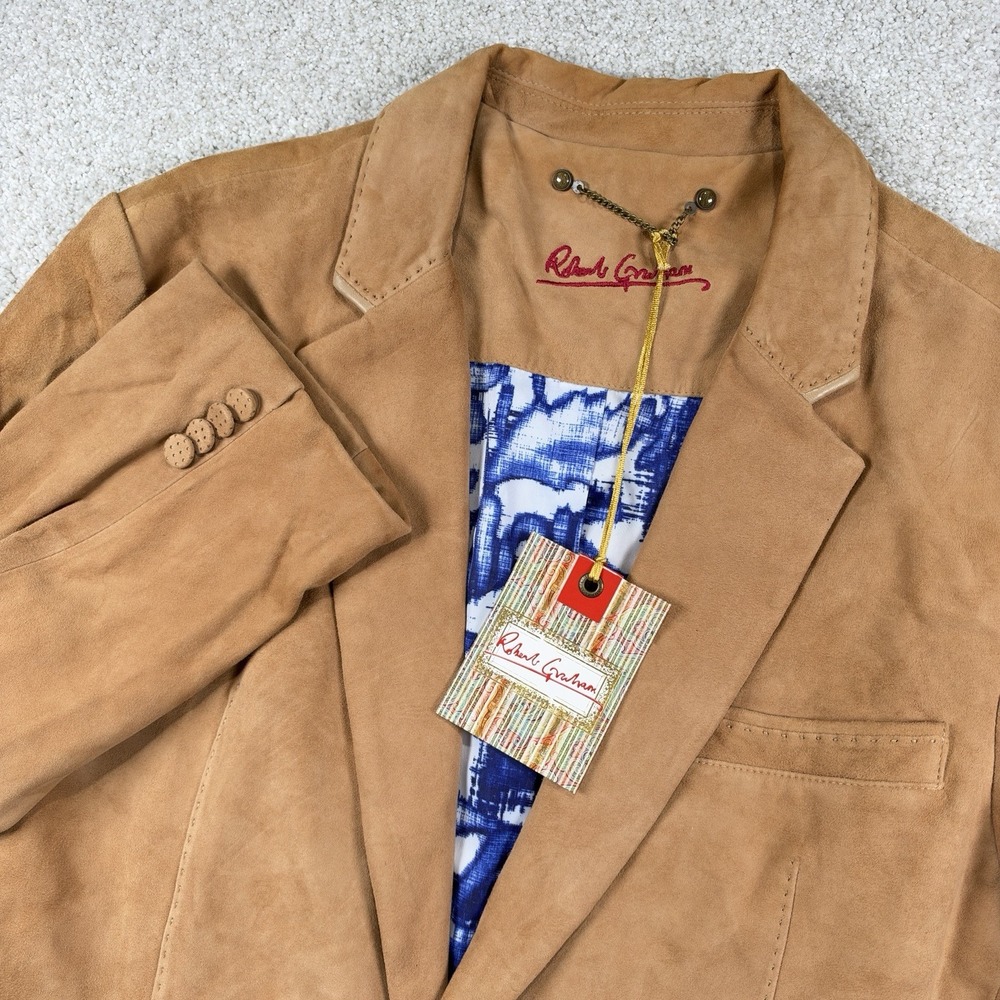NEW Robert Graham Wythe Goat Suede Blazer Tan 40 Two Button Leather